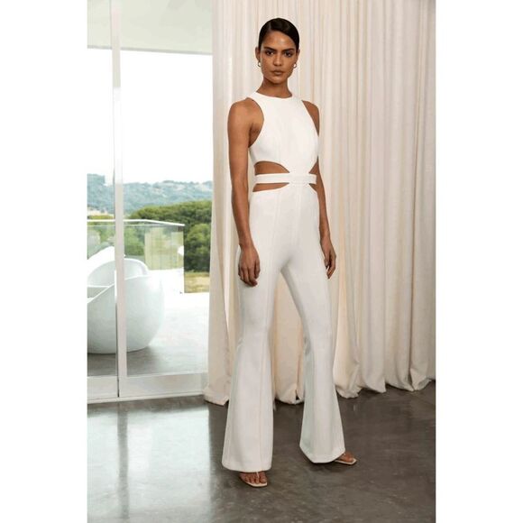 MISHA Pants - MISHA Thea Waist Cut-Out Jumpsuit Sleeveless Back Zip Ivory White Size 12